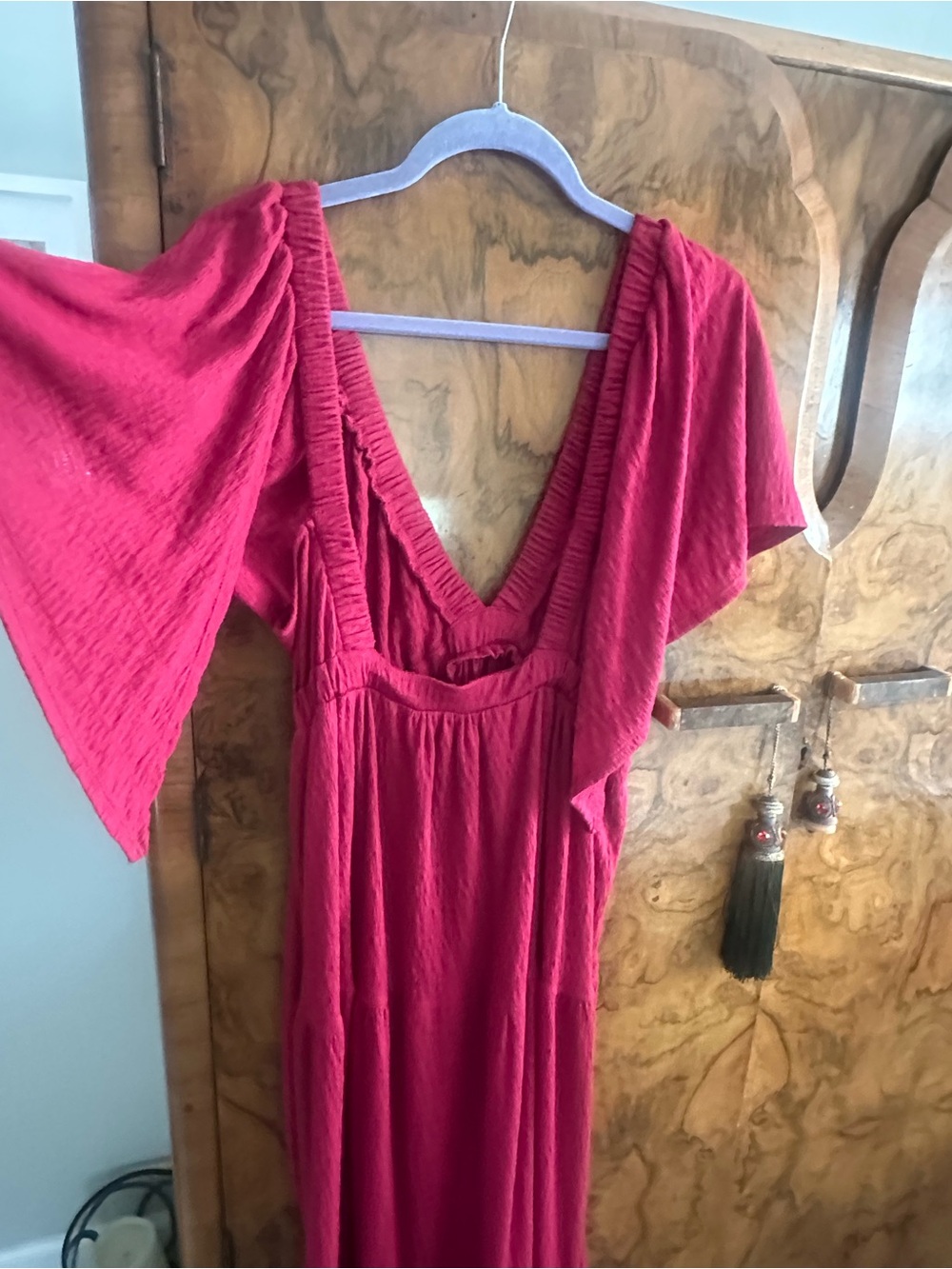 Free People Ruby Red Deep V Maxi Dress